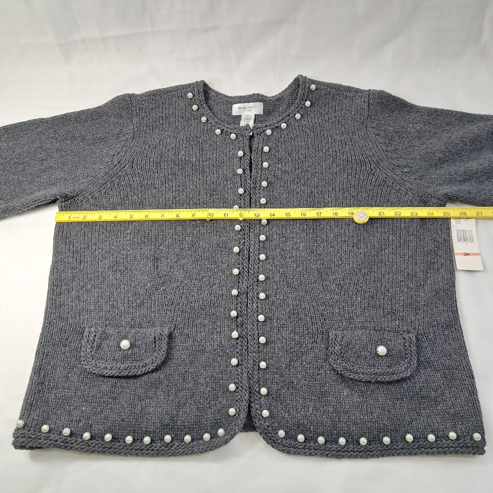 Nine West Women's Faux Pearls Embossed Charcoal Sweater/Cardigan Size 3X - Picture 10 of 15